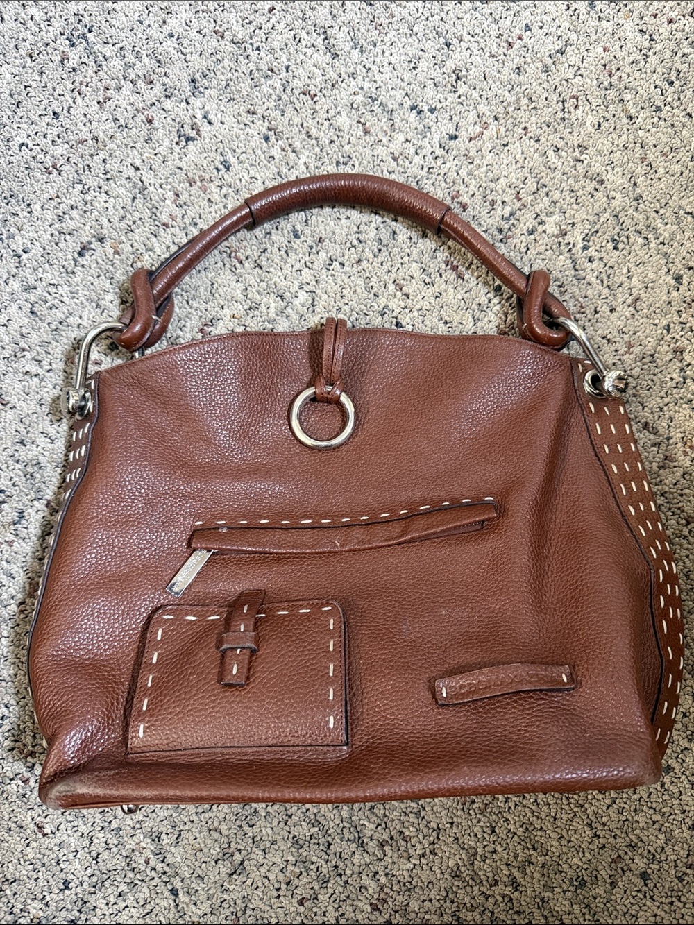 BCBGMaxAzria Vintage Slouchy Pebbled Leather Signature Hobo Bag Bohemian Purse